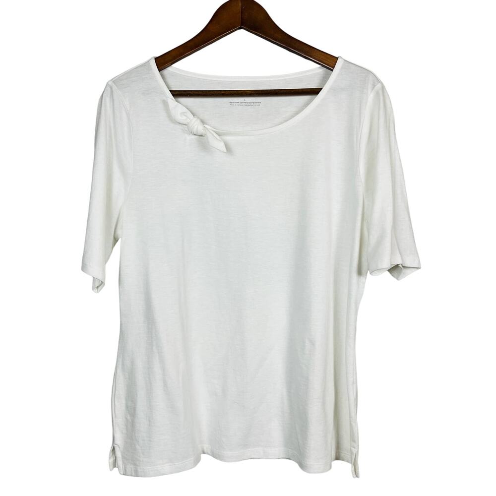 NEW! Talbots Scoop Neck Pima Cotton Short Sleeve Tee White - L